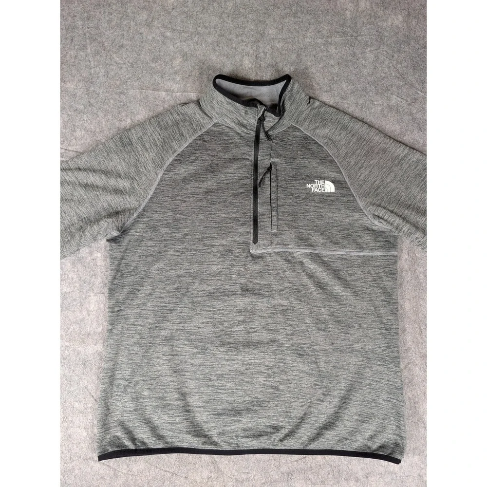 The North Face Mens Gray Heathered Quarter Zip Fleece Pullover Chest Pocket L